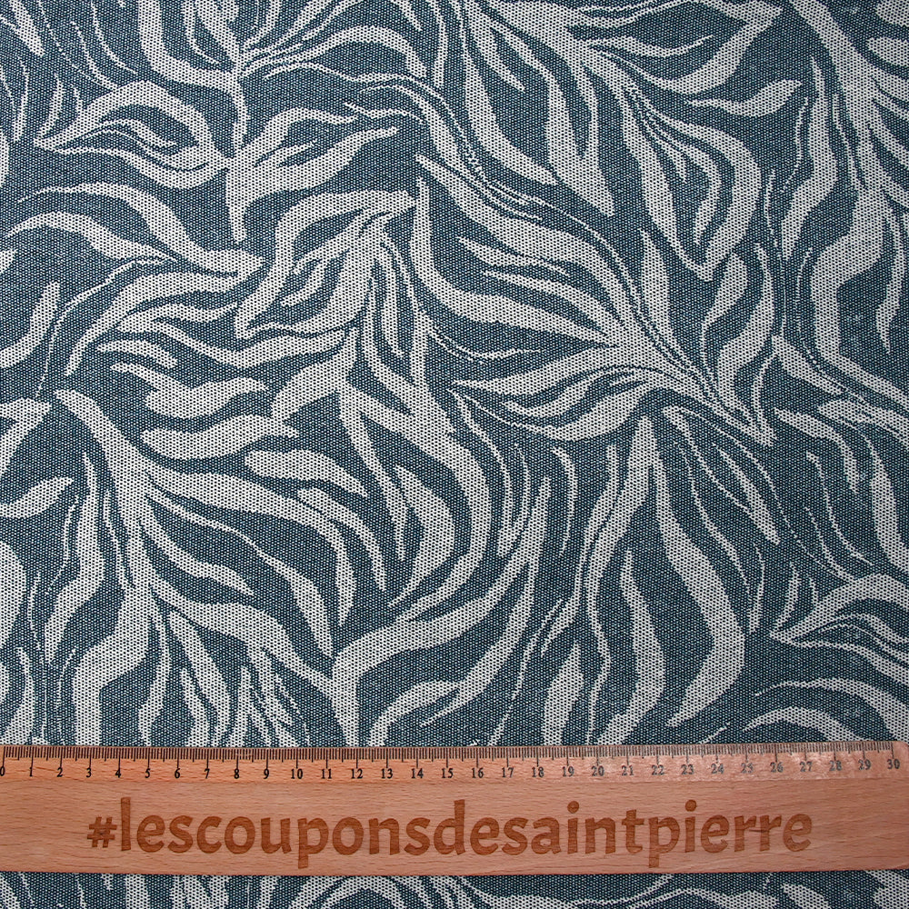 Crêpe viscose imprimé pointillisme feuilles ondulées bleu denim - Image 3