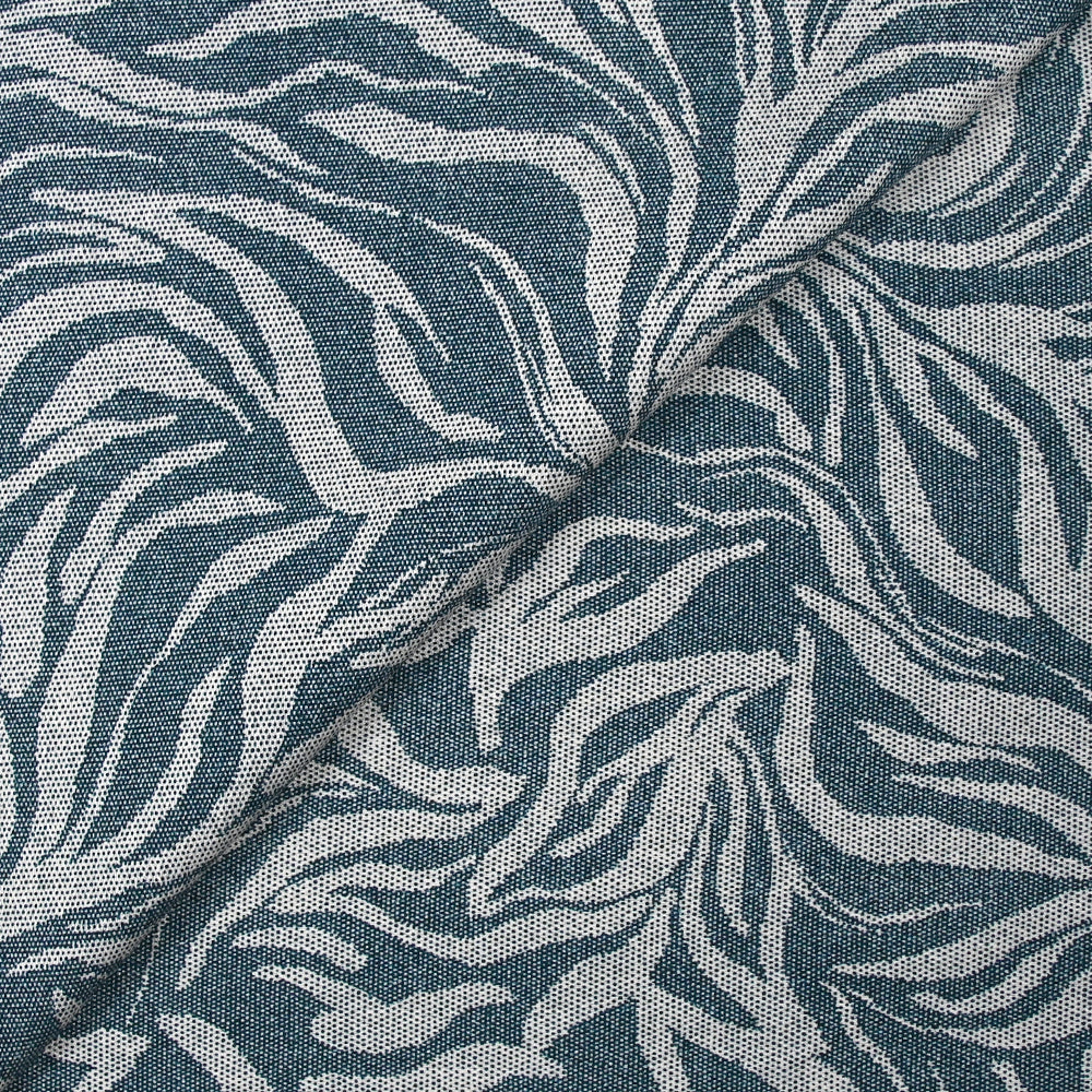 Crêpe viscose imprimé pointillisme feuilles ondulées bleu denim - Image 4