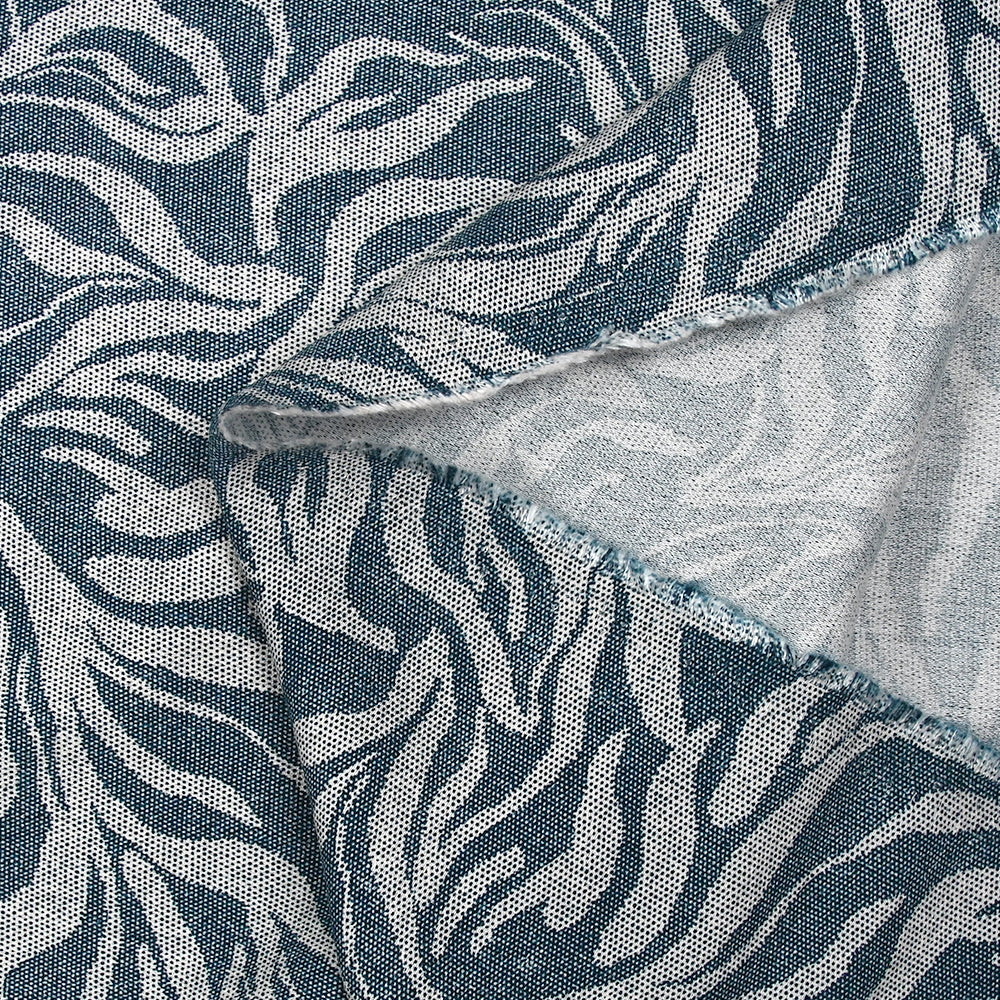 Crêpe viscose imprimé pointillisme feuilles ondulées bleu denim - Image 5