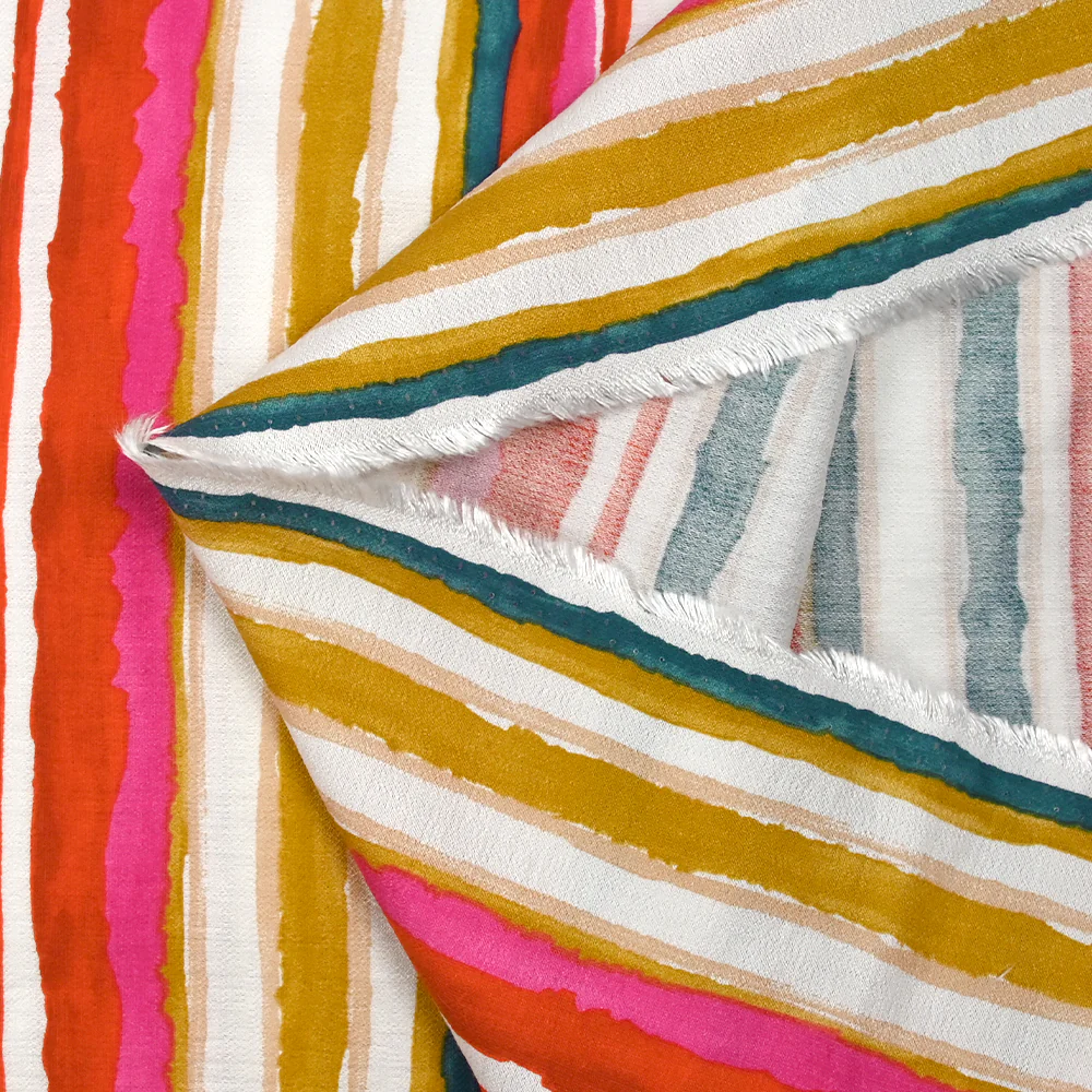 Crêpe viscose imprimé rayures en couleur fond blanc - Image 5