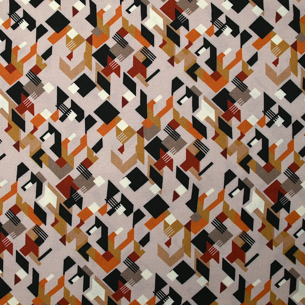 Crêpe viscose imprimé retro block fond grège