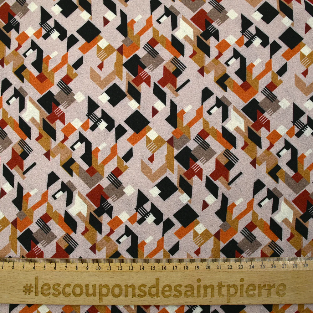 Crêpe viscose imprimé retro block fond grège - Image 3