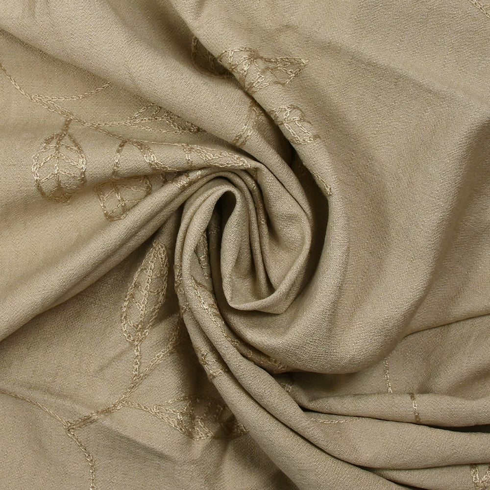 Crêpe viscose Lily brodé feuillage beige - Image 2