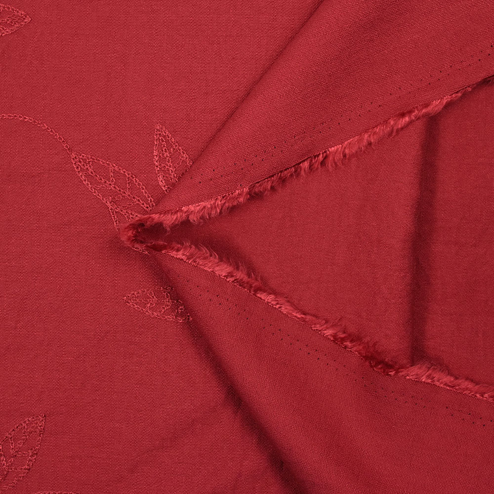 Crêpe viscose Lily brodé feuillage brique - Image 3