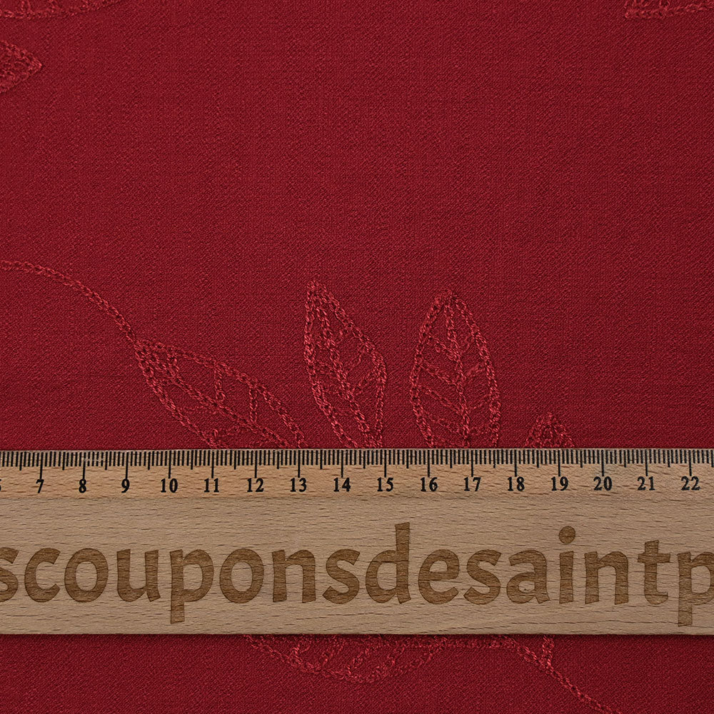 Crêpe viscose Lily brodé feuillage brique - Image 4