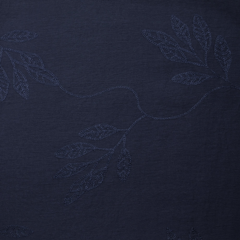 Crêpe viscose Lily brodé feuillage marine