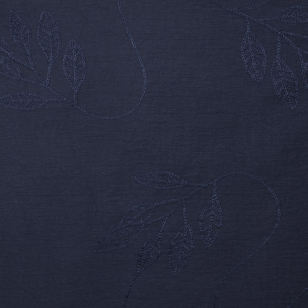 Crêpe viscose Lily brodé feuillage marine - Image 4