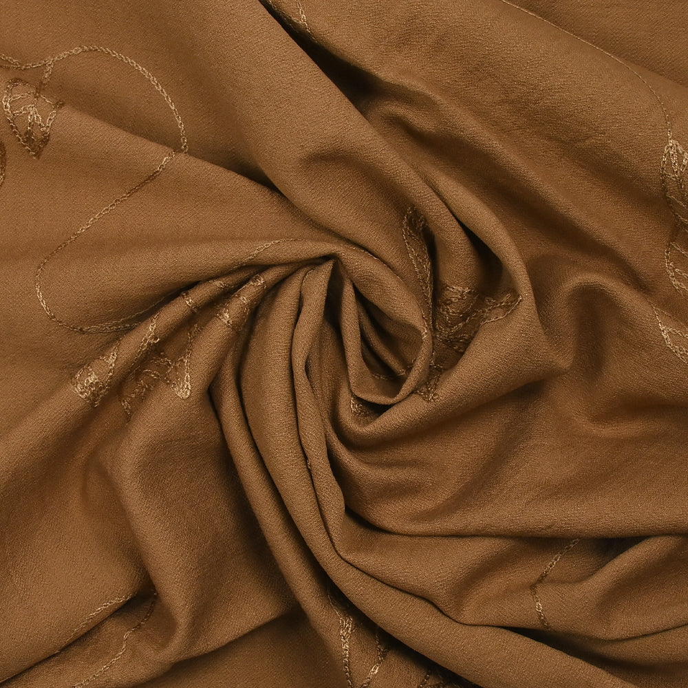 Crêpe viscose Lily brodé feuillage marron - Image 2