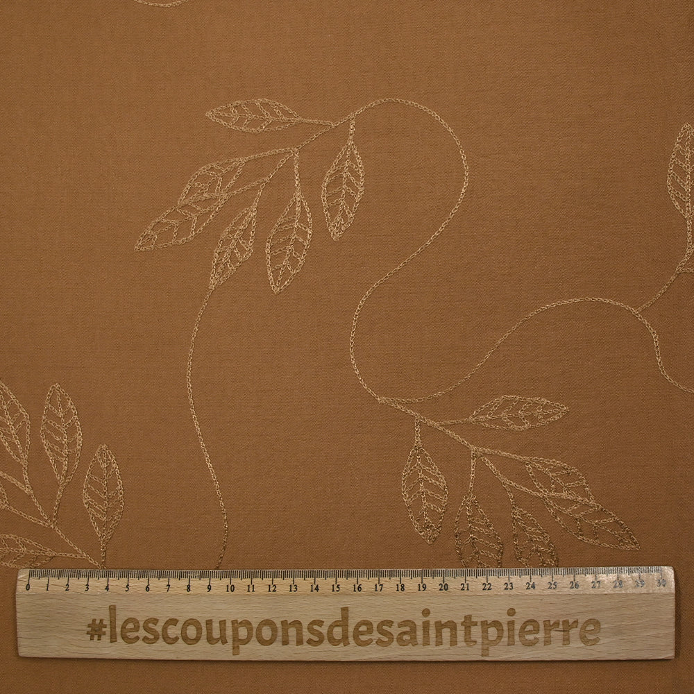 Crêpe viscose Lily brodé feuillage marron - Image 3