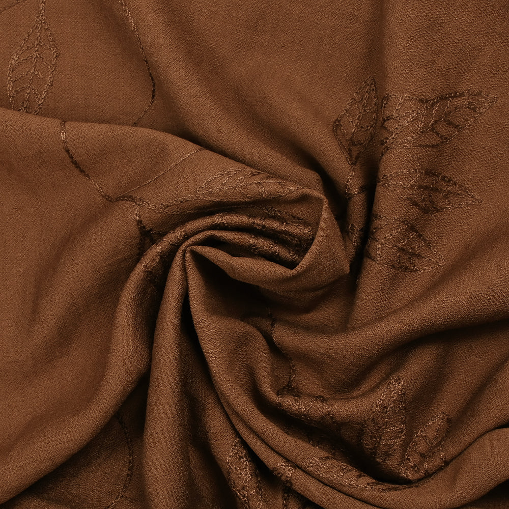 CrĂȘpe viscose Lily brodĂ© feuillage marron noisette - Image 2