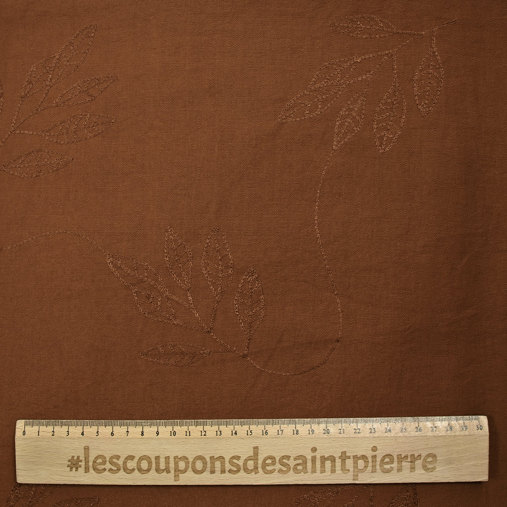 CrĂȘpe viscose Lily brodĂ© feuillage marron noisette - Image 3
