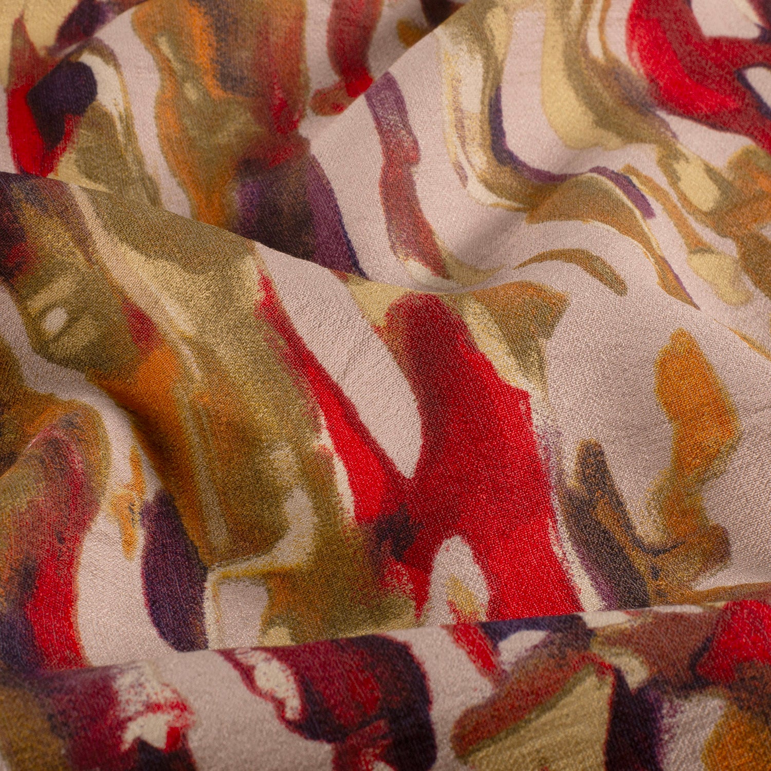 Crêpe viscose ottoman imprimé flaque rouge fond vieux rose - Image 3