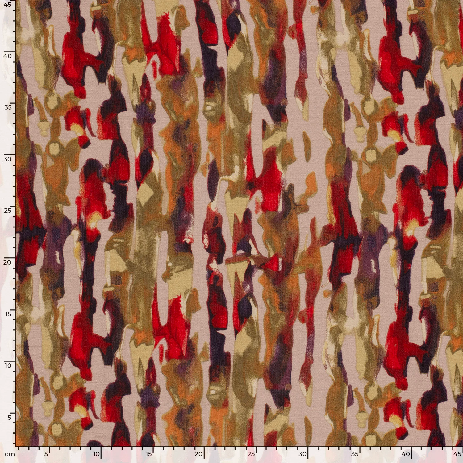Crêpe viscose ottoman imprimé flaque rouge fond vieux rose - Image 5