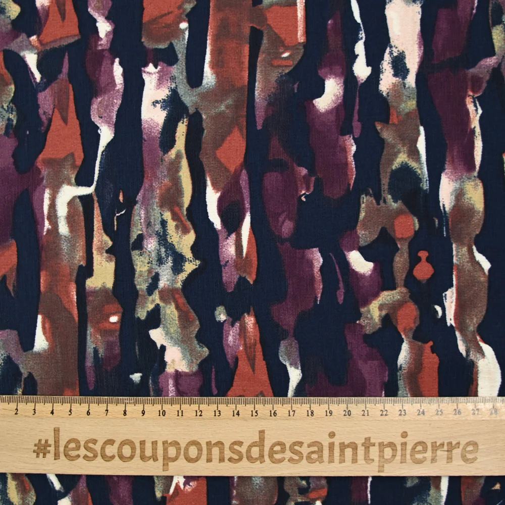 CrĂȘpe viscose ottoman imprimĂ© flaque violet fond marine - Image 4