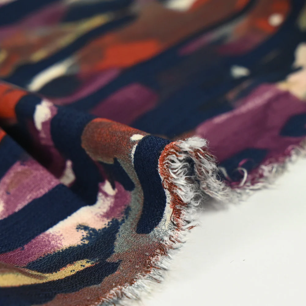 CrĂȘpe viscose ottoman imprimĂ© flaque violet fond marine - Image 7