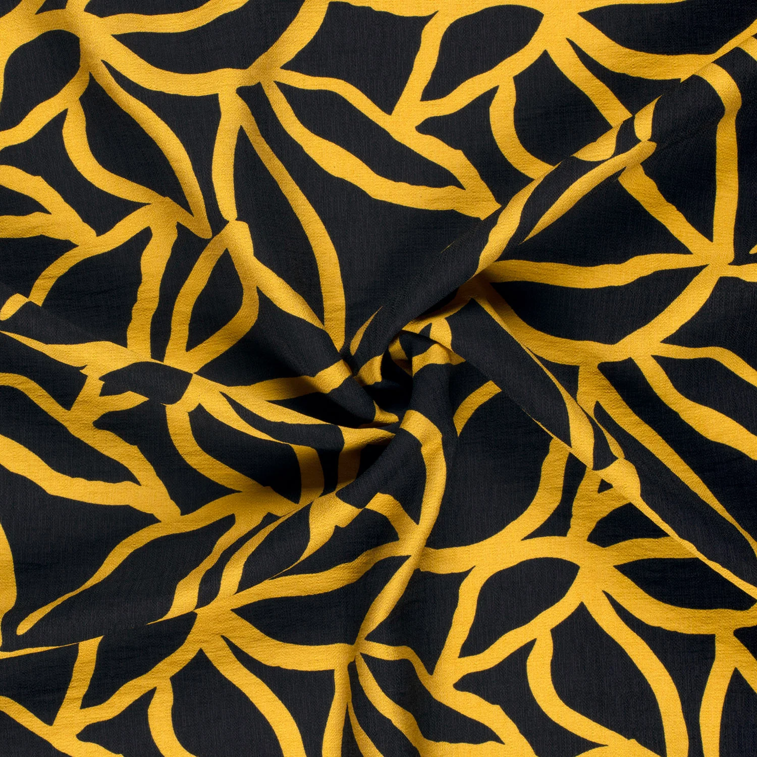 Crêpe viscose ottoman imprimé spaghetti ocre fond noir - Image 2