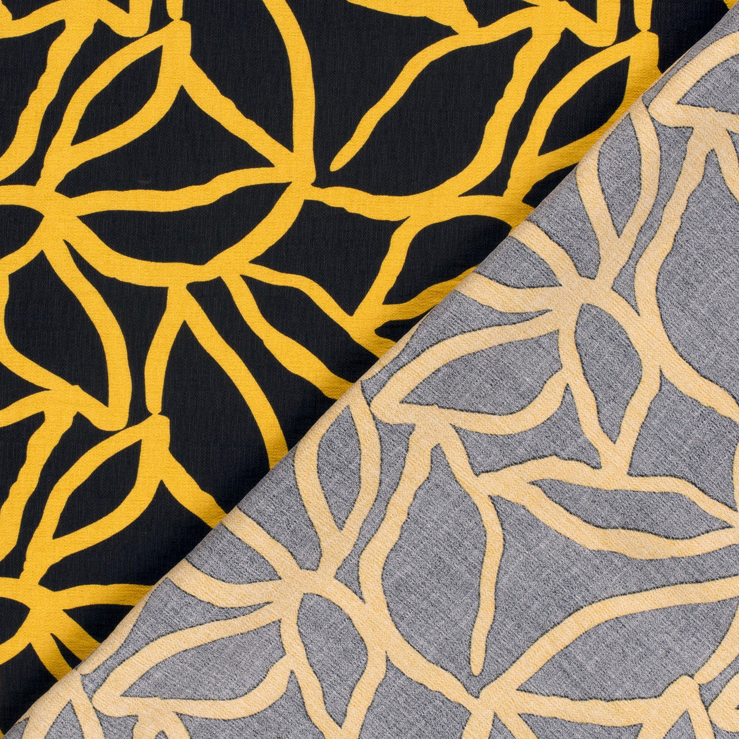 Crêpe viscose ottoman imprimé spaghetti ocre fond noir - Image 4