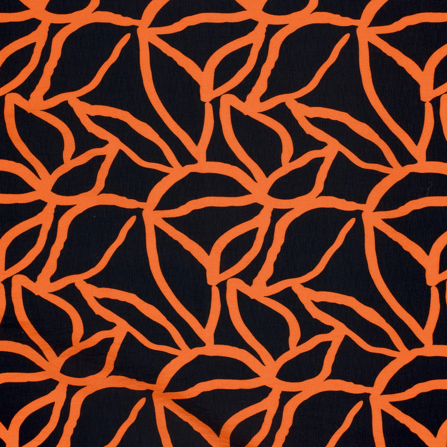 Crêpe viscose ottoman imprimé spaghetti orange fond noir