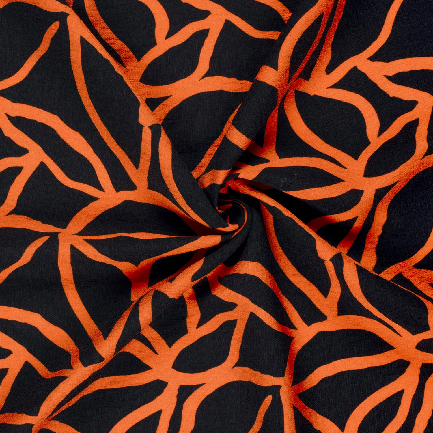 Crêpe viscose ottoman imprimé spaghetti orange fond noir - Image 2