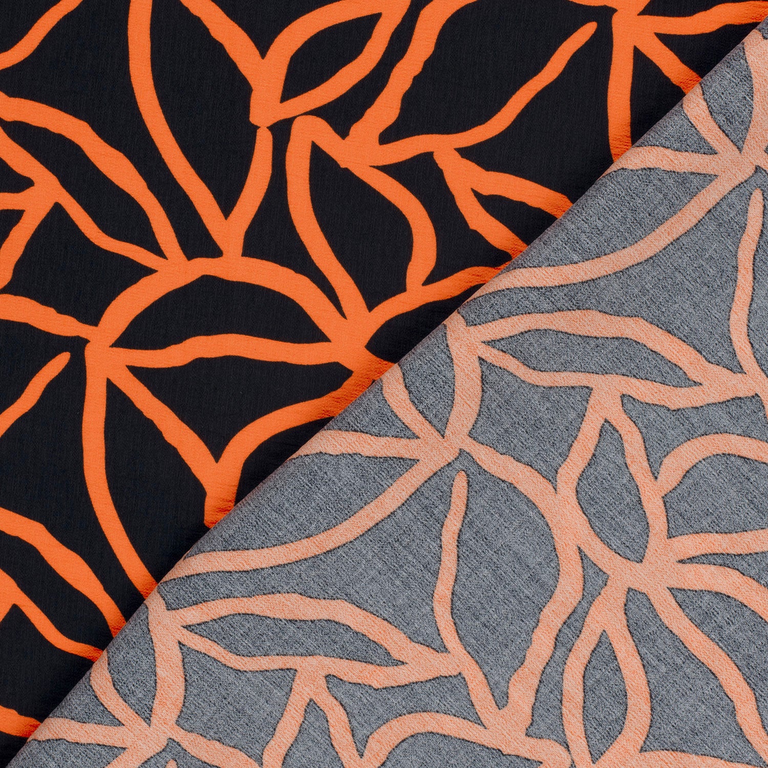 Crêpe viscose ottoman imprimé spaghetti orange fond noir - Image 5