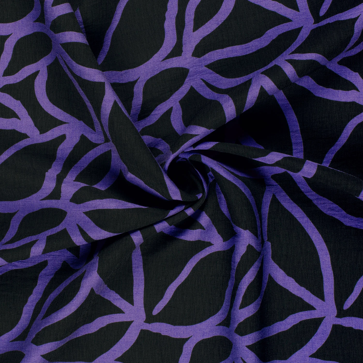 Crêpe viscose ottoman imprimé spaghetti violet fond noir - Image 3
