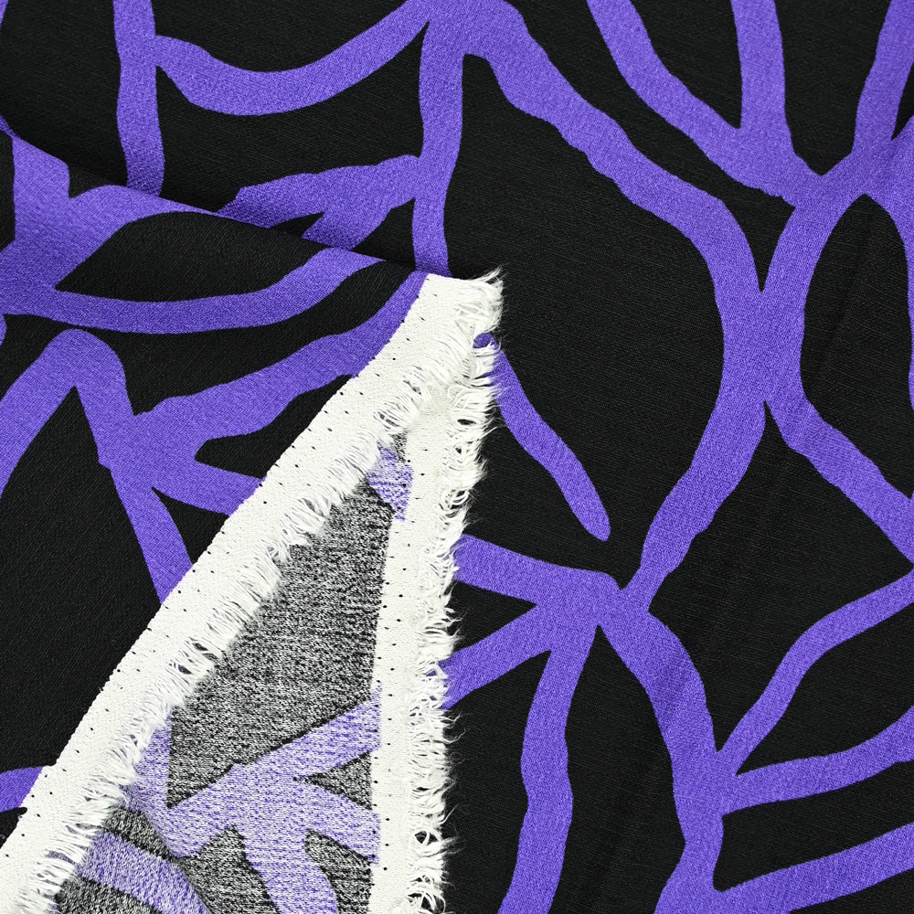 Crêpe viscose ottoman imprimé spaghetti violet fond noir - Image 5