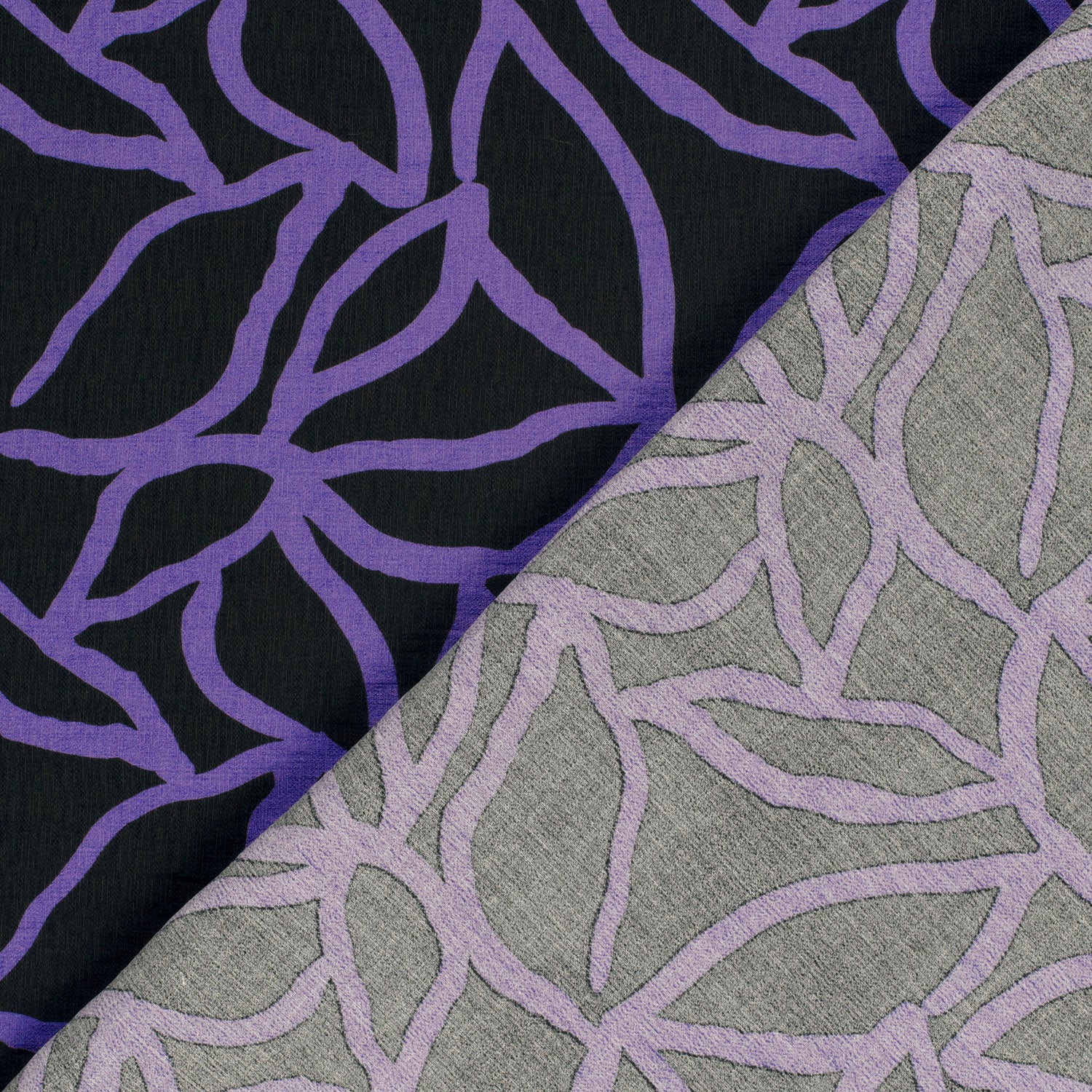 Crêpe viscose ottoman imprimé spaghetti violet fond noir - Image 7