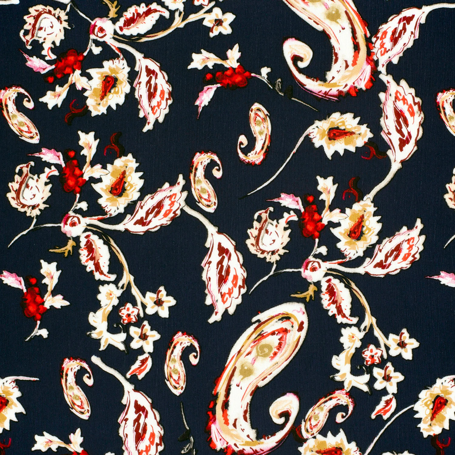 Crépon de viscose imprimé Paisley fond marine