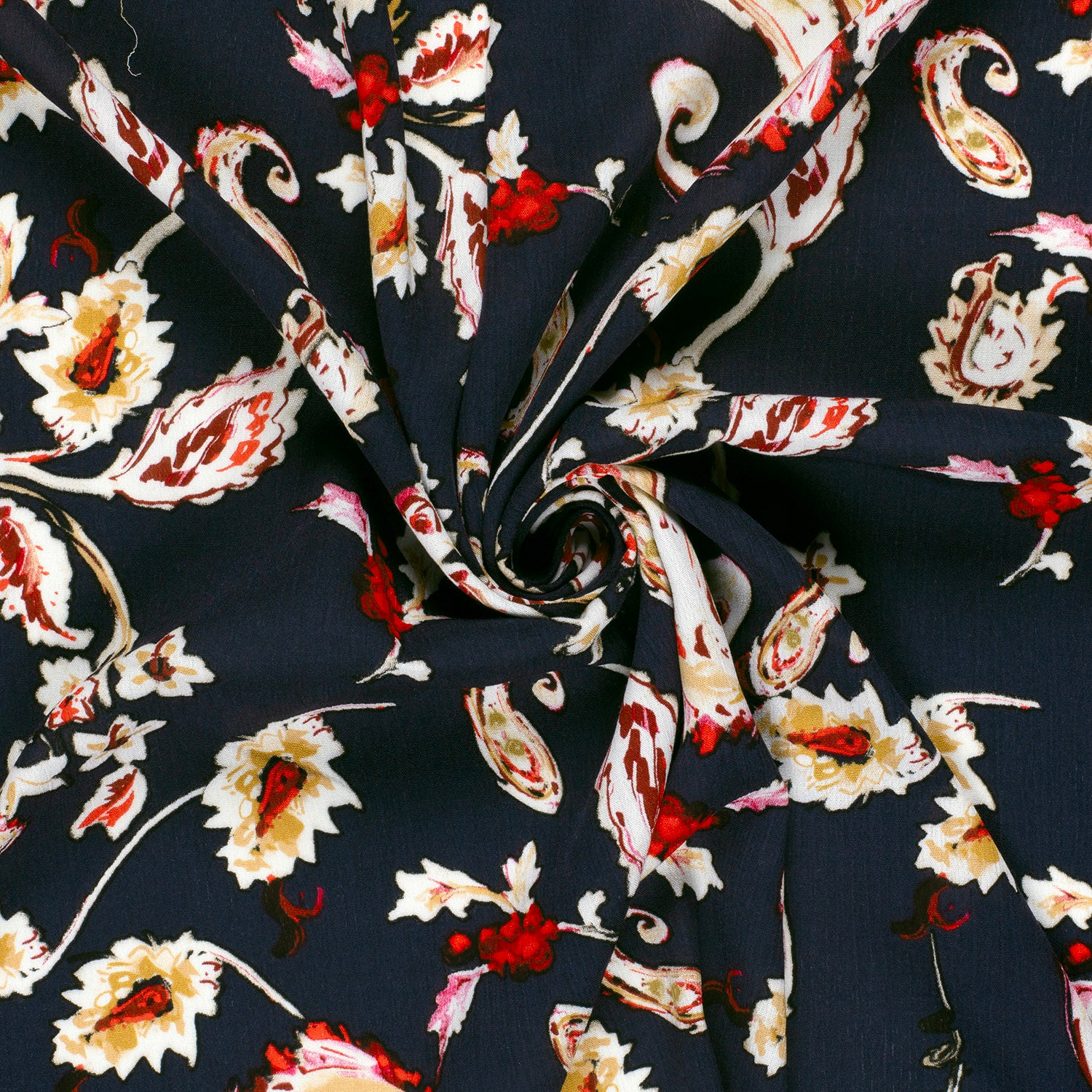 Crépon de viscose imprimé Paisley fond marine - Image 2