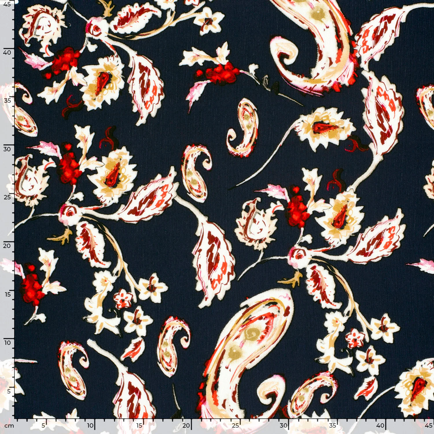 Crépon de viscose imprimé Paisley fond marine - Image 4