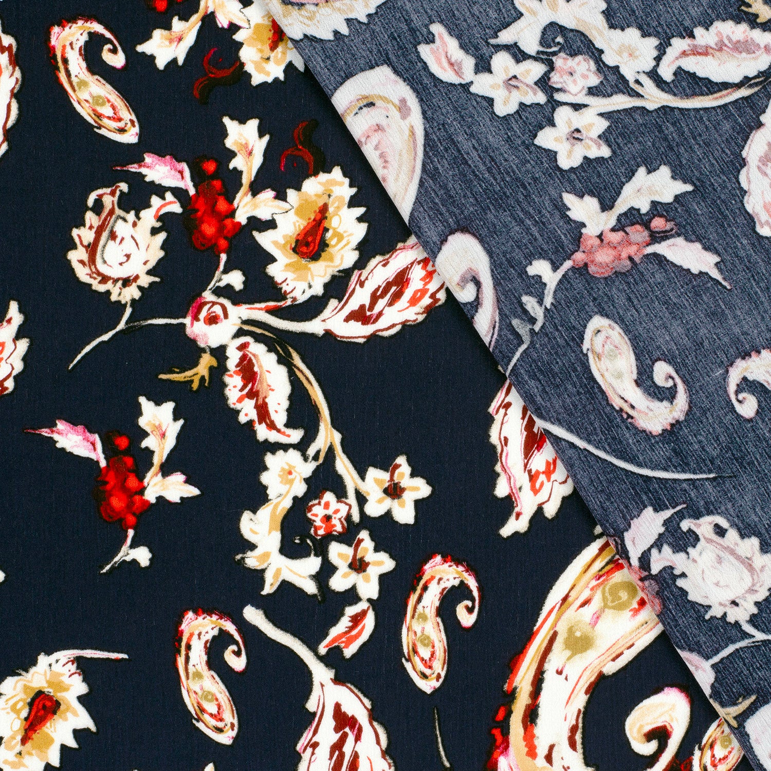 Crépon de viscose imprimé Paisley fond marine - Image 5
