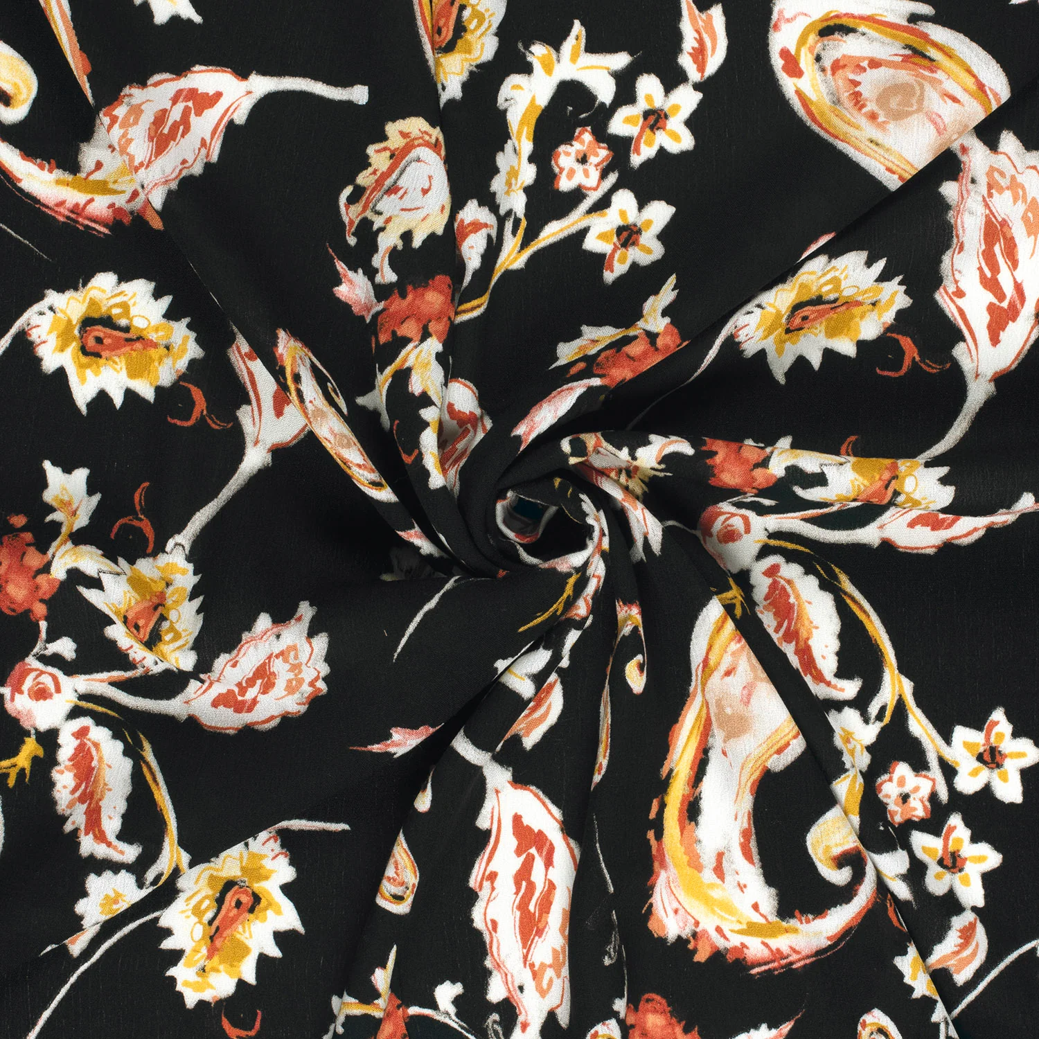 Crépon de viscose imprimé Paisley fond noir - Image 2