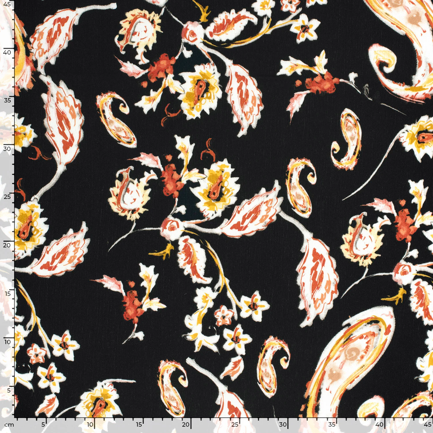 Crépon de viscose imprimé Paisley fond noir - Image 4