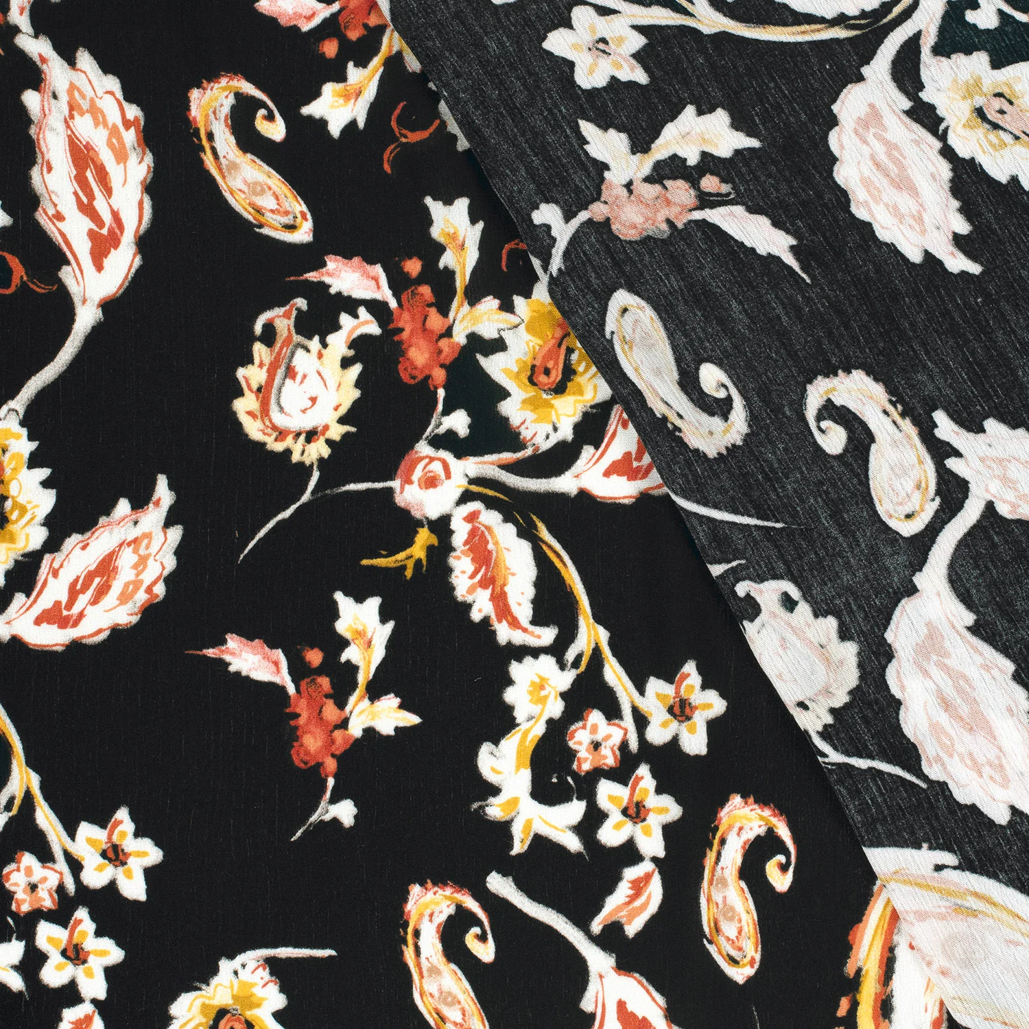 Crépon de viscose imprimé Paisley fond noir - Image 5