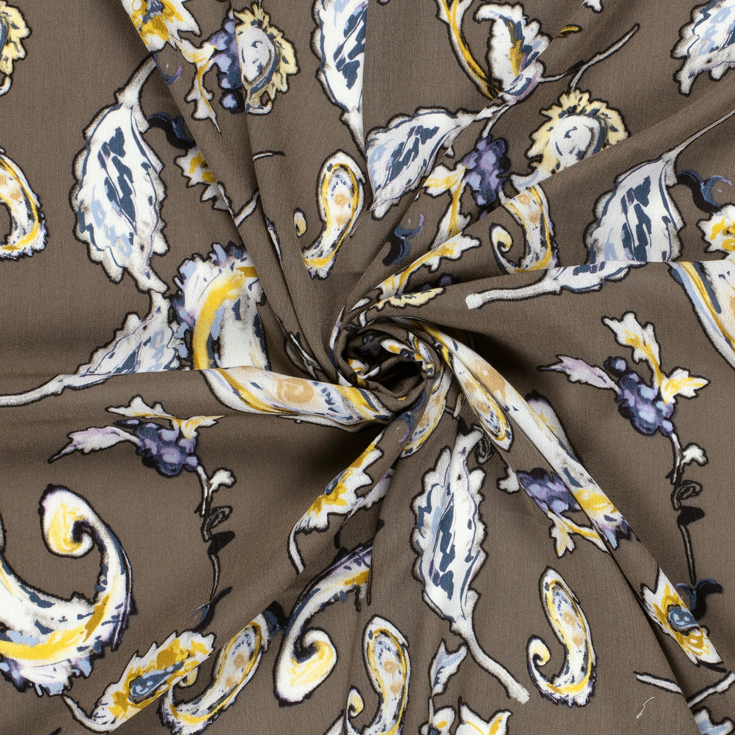 Crépon de viscose imprimé Paisley fond taupe - Image 2