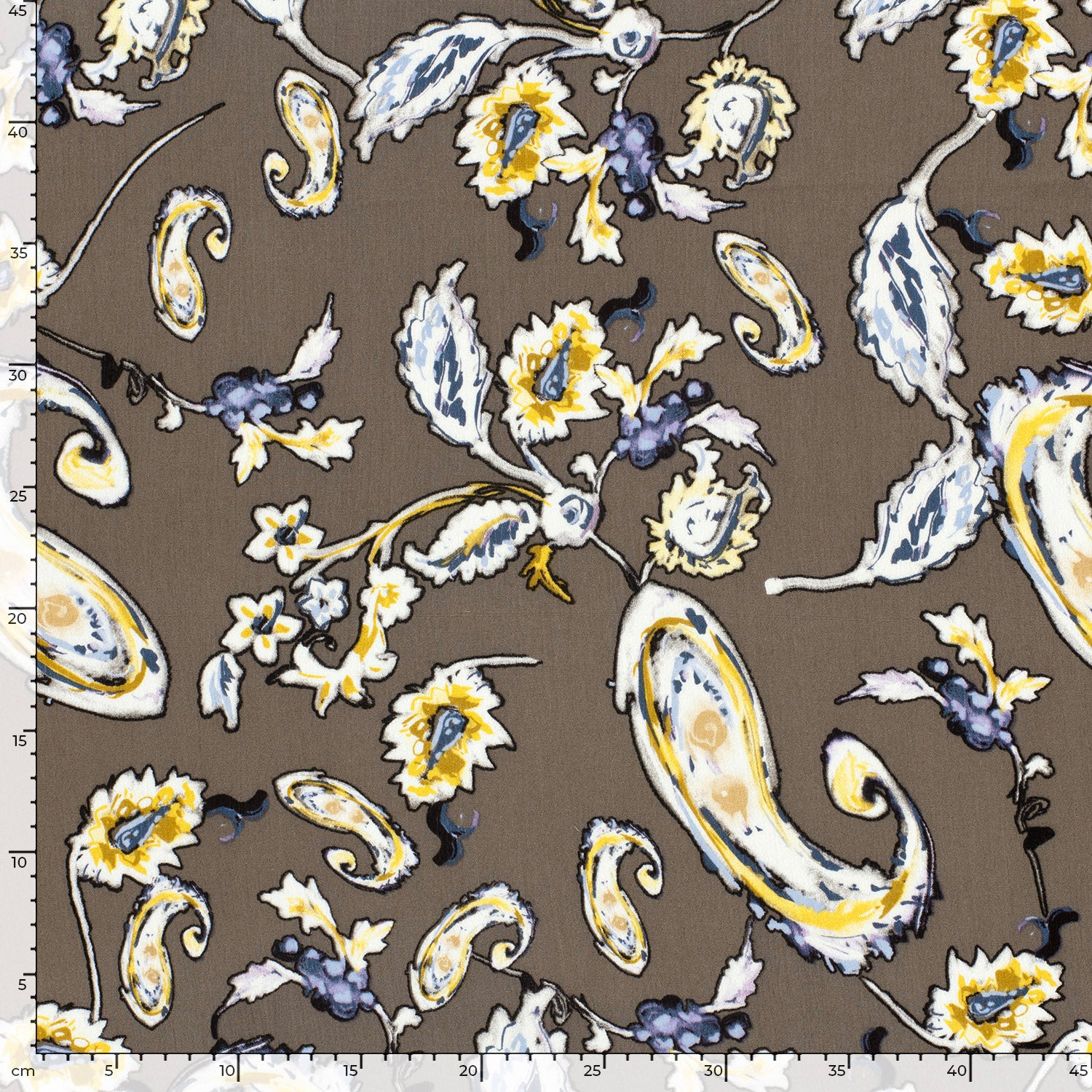 Crépon de viscose imprimé Paisley fond taupe - Image 3