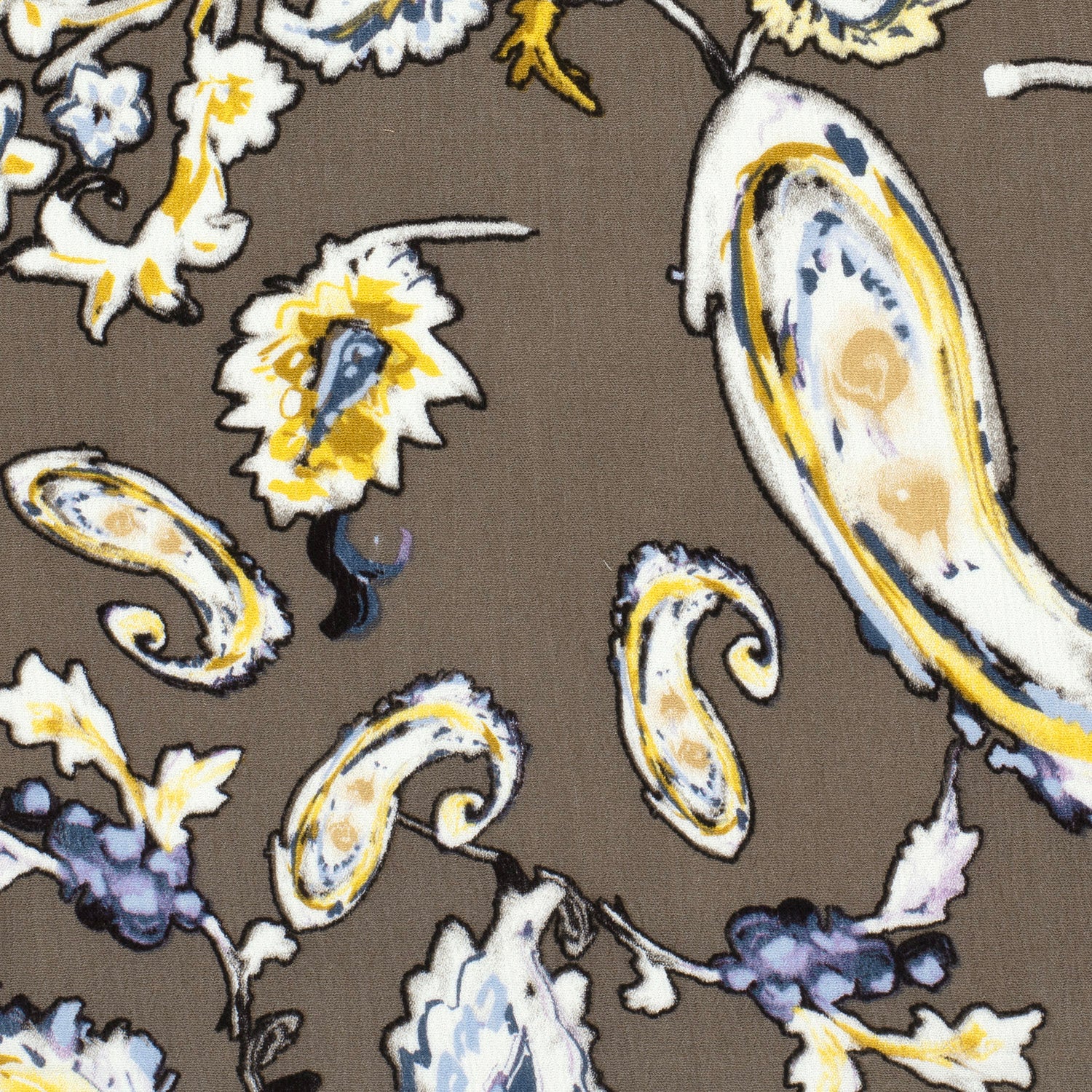Crépon de viscose imprimé Paisley fond taupe - Image 4