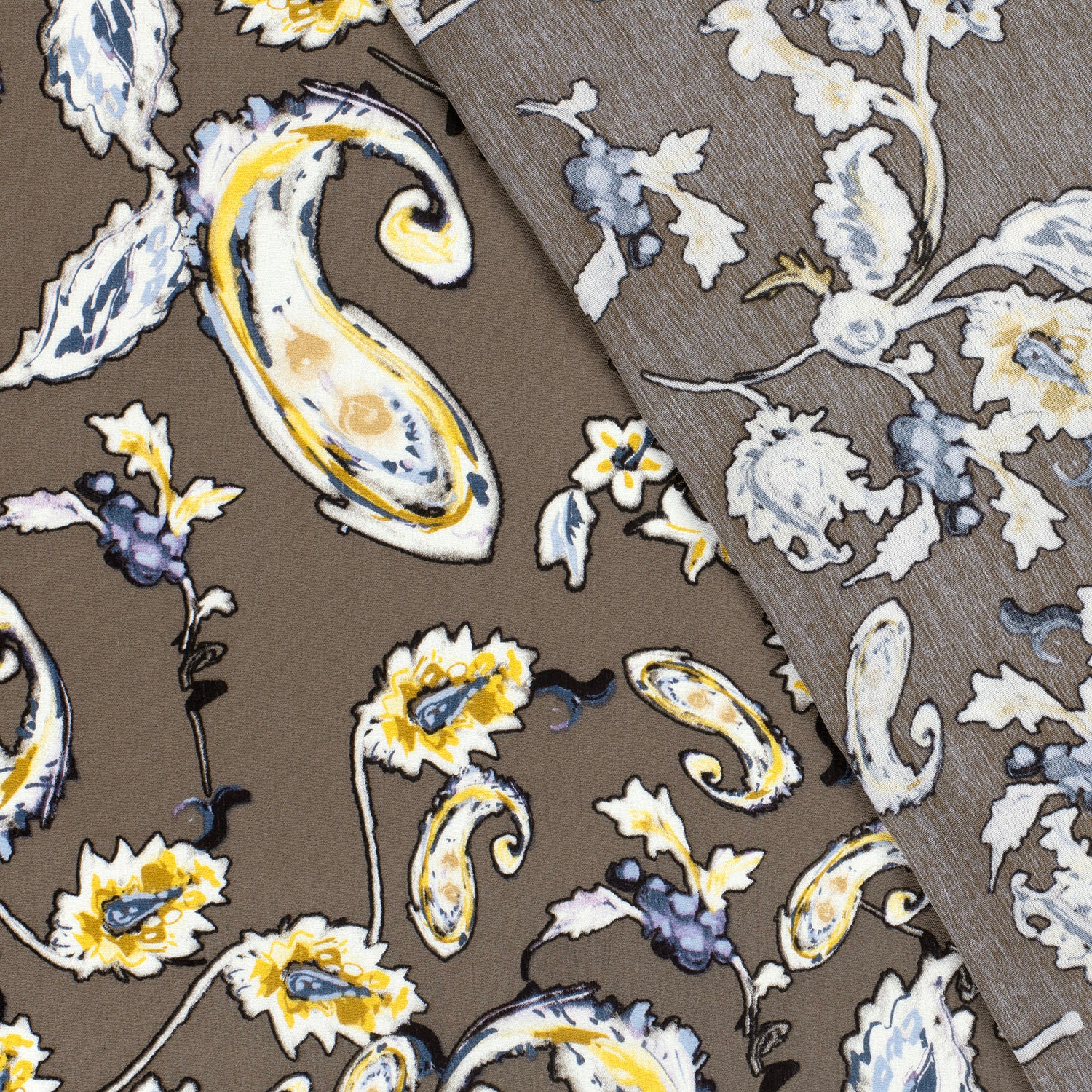 Crépon de viscose imprimé Paisley fond taupe - Image 5