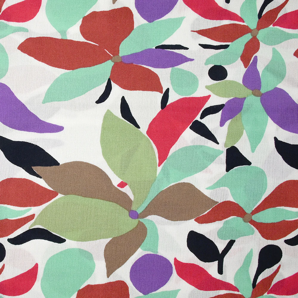 Crépon de viscose imprimé palette florale fond blanc