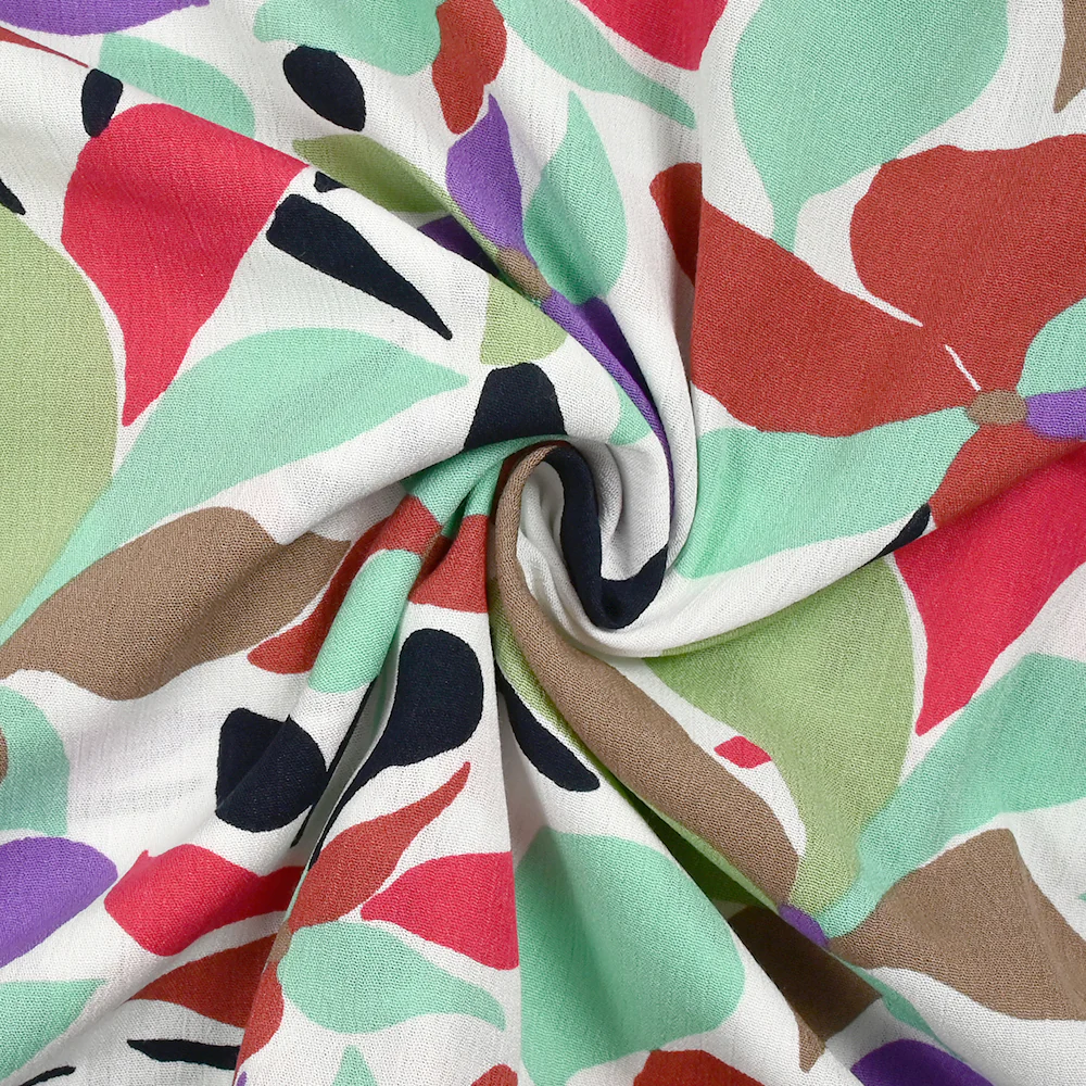 Crépon de viscose imprimé palette florale fond blanc - Image 2