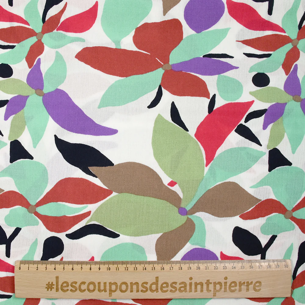 Crépon de viscose imprimé palette florale fond blanc - Image 3