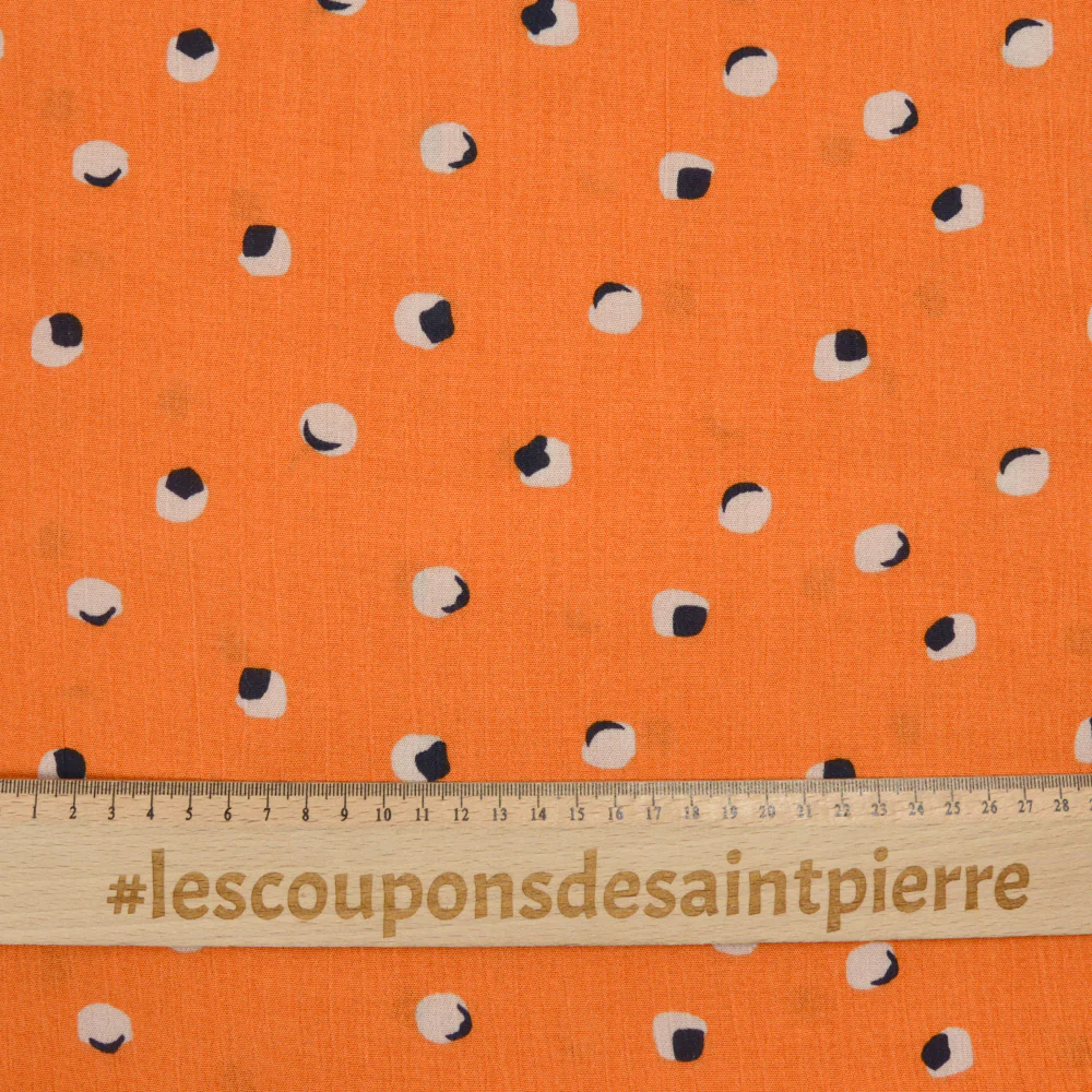 Crépon de viscose imprimé sphéricité fond orange - Image 3