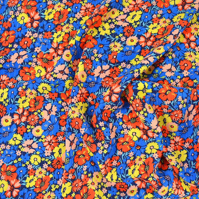 Crépon viscose lurex bouquet bleu - Image 2
