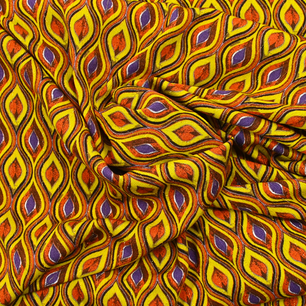 Crépon viscose lurex imprimé rivière curry et orange - Image 2