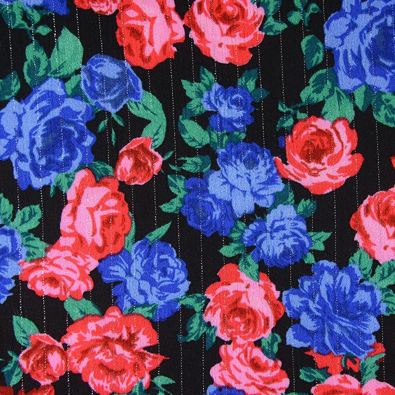 Crépon viscose lurex mes belles roses bleu fond noir - Image 4