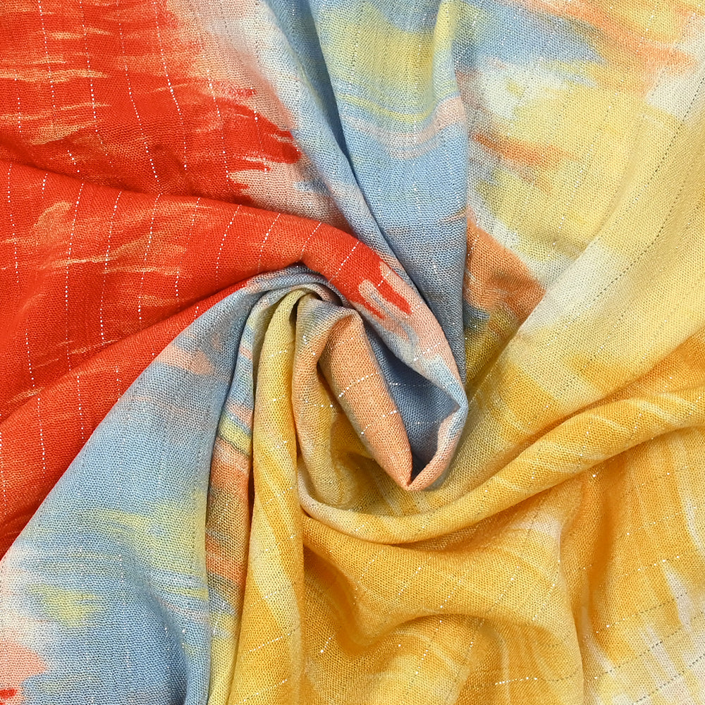 Crépon viscose lurex tie and dye bleu et orange - Image 2