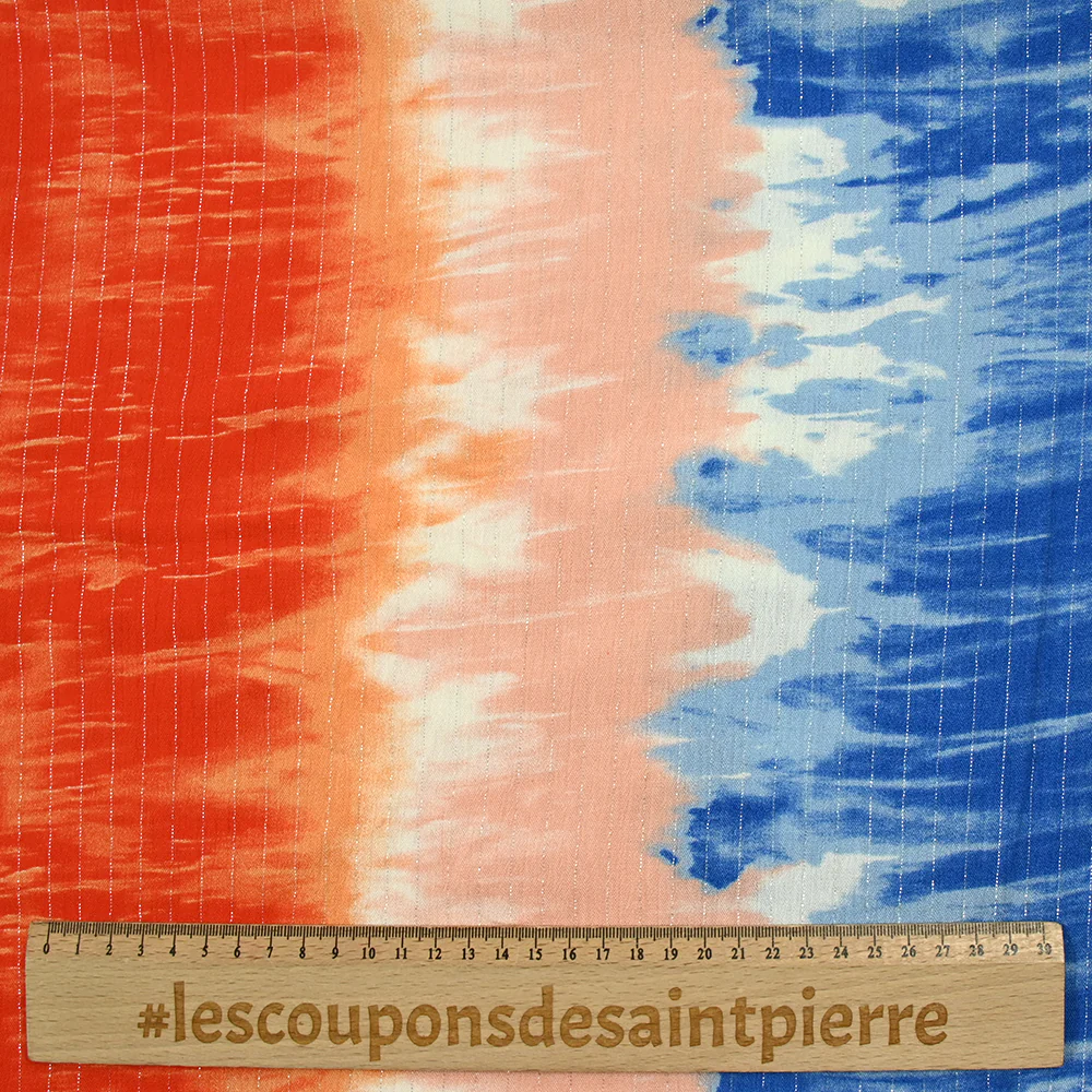 Crépon viscose lurex tie and dye bleu et orange - Image 3