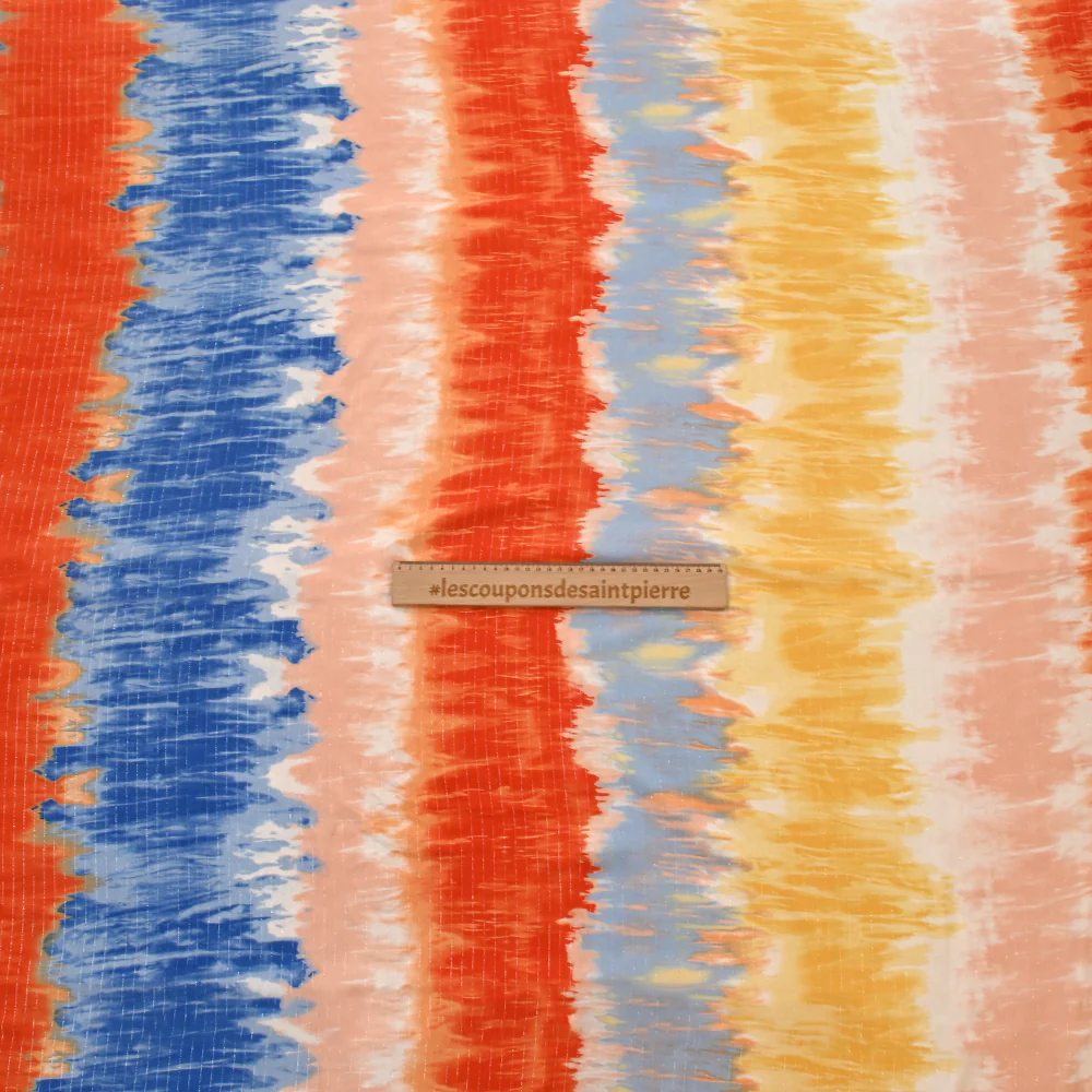 Crépon viscose lurex tie and dye bleu et orange - Image 5