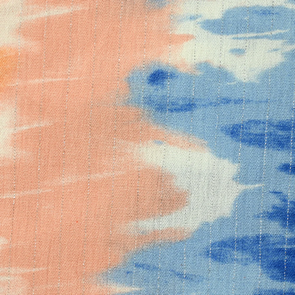 Crépon viscose lurex tie and dye bleu et orange - Image 6