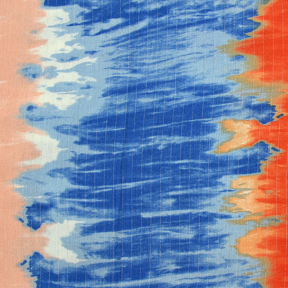 Crépon viscose lurex tie and dye bleu et orange - Image 7
